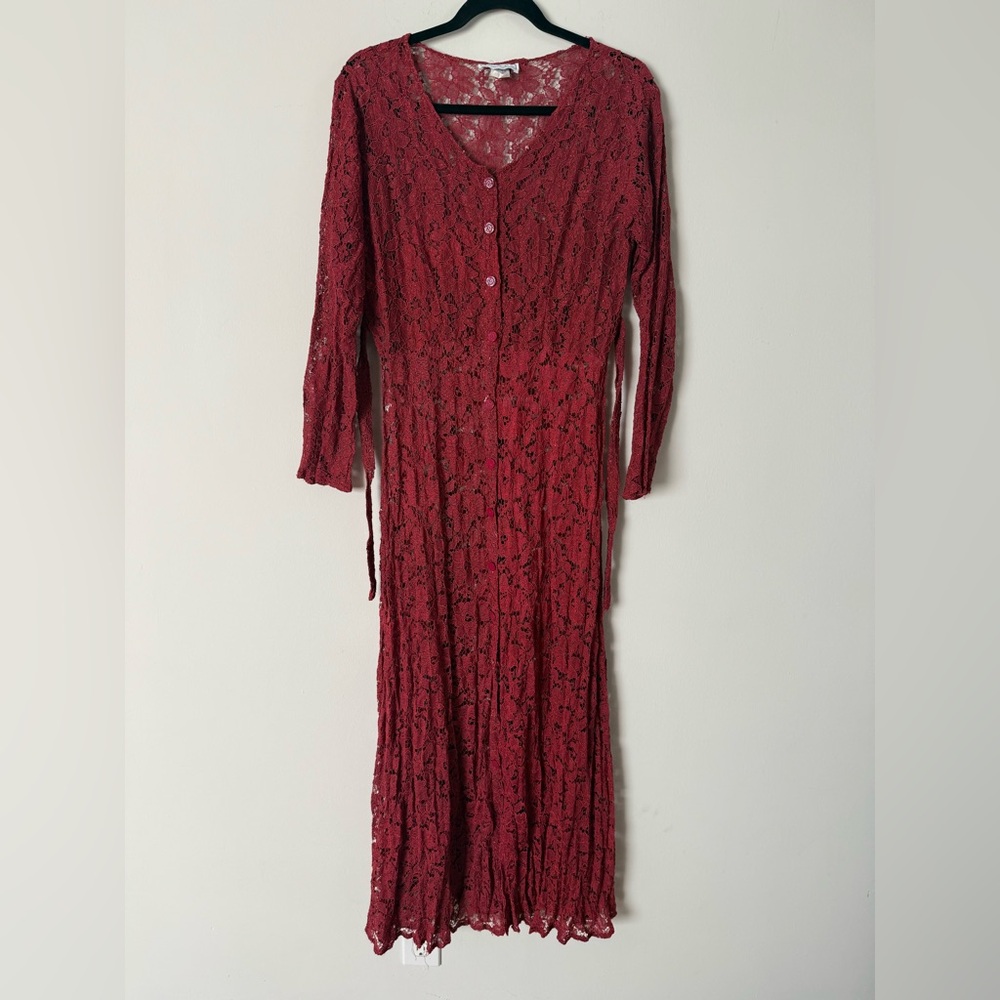 Vintage 90s Peace & Love Paris Button Down Lace Long Sleeve Goth Grunge Maxi